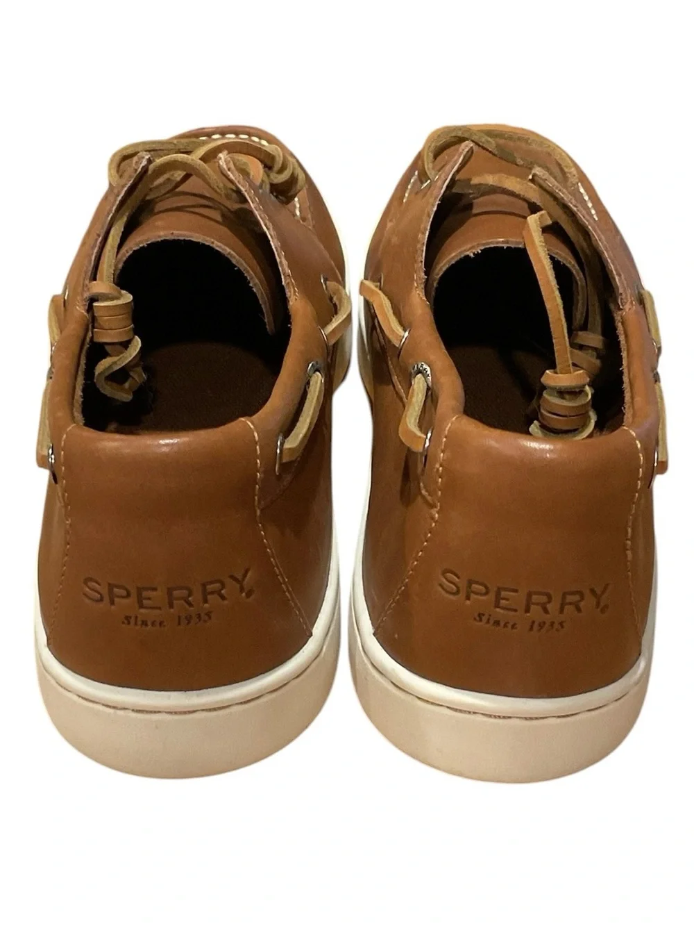 NWOB Sperry Men’s Leather Boat Shoes Cognac Tan Casual Deck Shoes Size 11.5